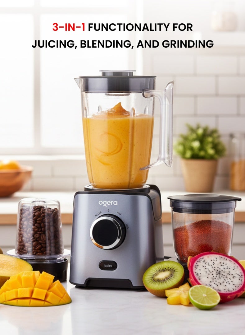 أوجيرا خلاط عصارة كهربائي OG5105BR 3 في 1 بقوة 650 واط، وعاء عصارة غير قابل للكسر، سرعتان مع خاصية النبض، وظيفة توربو - Image 2